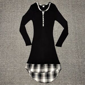 VENUS Black Long-Sleeve High Low Henley Dress